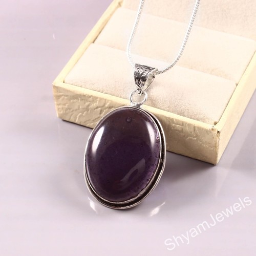 Sterling Silver Natural Oval Purple Amethyst Gemstone Bezel Pendant With Chain - Picture 2 of 8