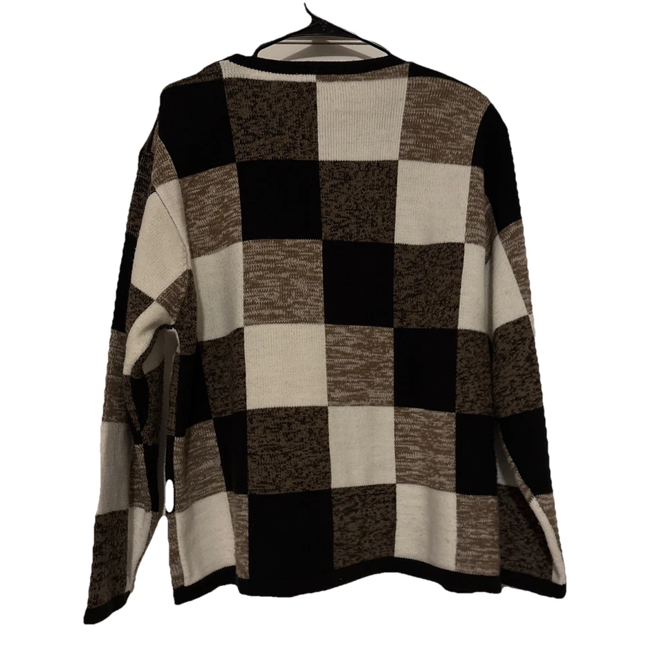 Suéter Dressbarn Mujer 14 16 Beige Marrón A Cuadros Cremallera Acogedor Cómodo Ligero Foto 4 de 4