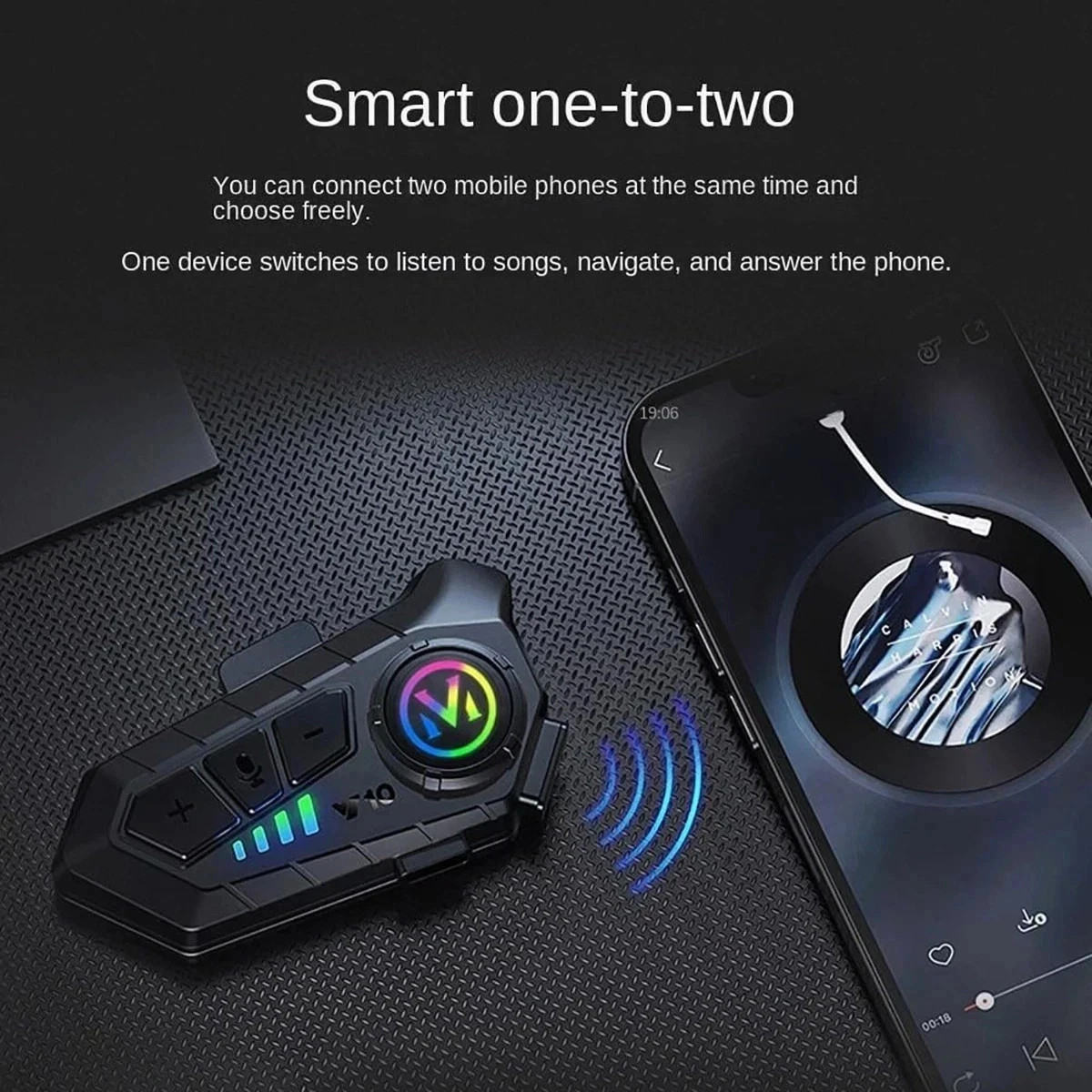 INTERFONO MOTO IMPERMEABILE V10 CASCO AURICOLARE BLUETOOTH 5.3 MICROFONO LED RGB foto 2