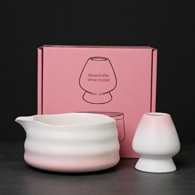 2-piece Matcha Bowl Set Pink Color Box  (pinkish-white)
