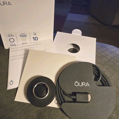 Oura Ring Gen 3 Horizon Size 10 Brushed Titanium Smart Ring w/ Charger Box