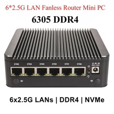 Fanless Firewall Mini PC Celeron 6305 i226-V DDR4 NVMe Type-C pfSense OPNsense