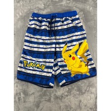 Pokemon Pikachu Boys Blue Striped Swim Trunks Board Shorts Size 14/16 3031356KM