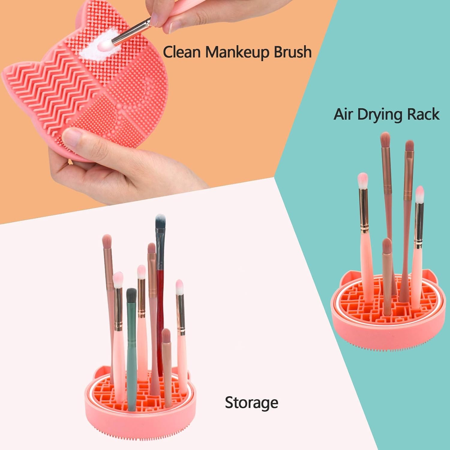 Makeup Brush Cleaning Mat with Drying Holder for Sink-Silicone Washing Cosmetic 