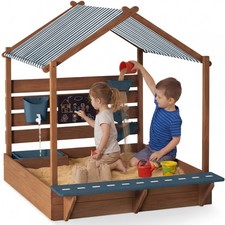 Best Choice Products Deluxe Wooden Sandbox with Canopy Water Table for Kids