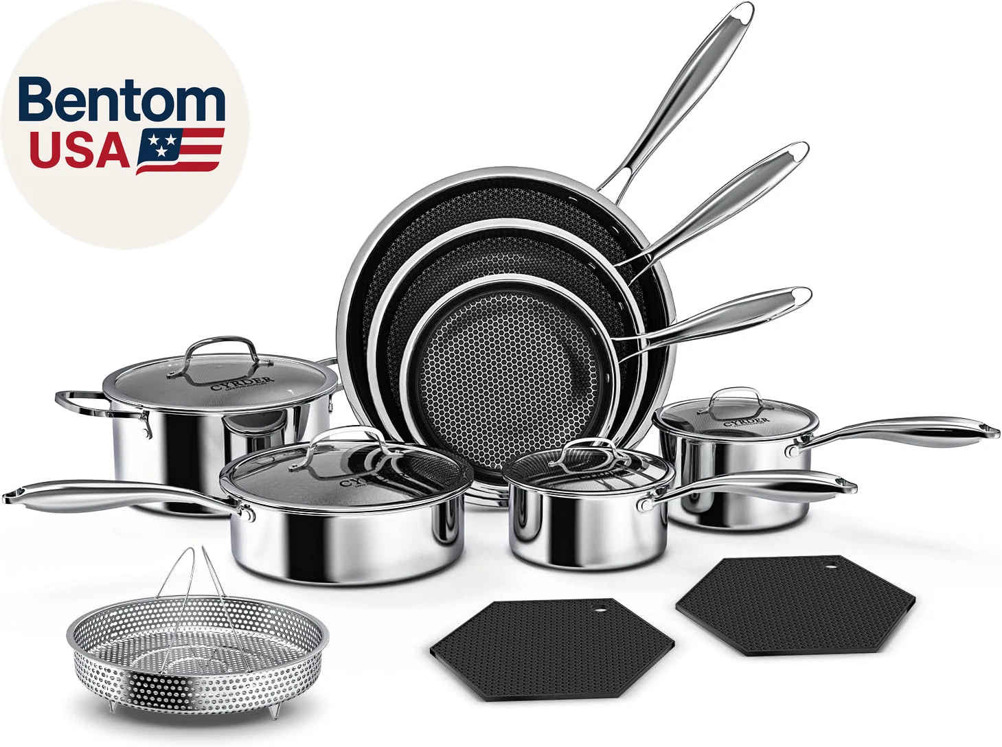 Nonstick Pots and Pans Set, 14 Piece Hybrid Hex Non Stick Stainless Steel Cookwa
Opens in a new wind