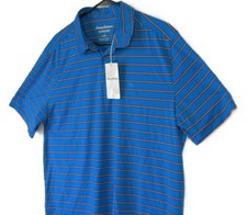 Tommy Bahama Island Zone Men's Blue Striped Polo Shirt Size L