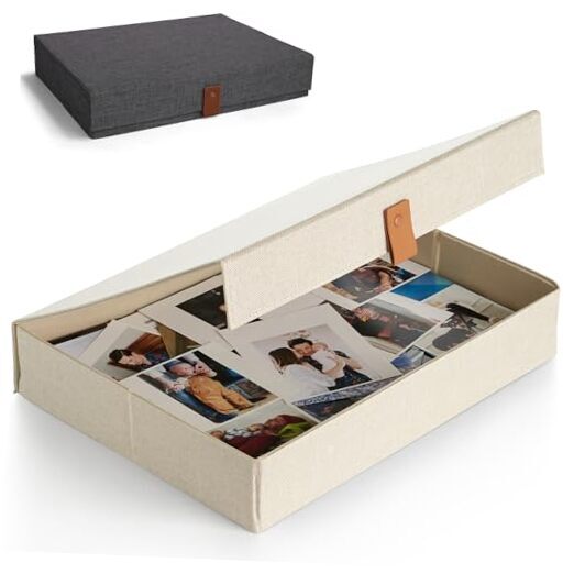 Decorative Photo Storage Box with Lid - A Beautiful Linen Organizer Ivory