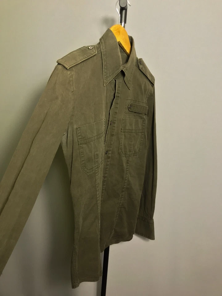 DSQUARED2 vintage mens shirt button khaki green cotton long sleeve slim sz 48 - Image 2 of 4