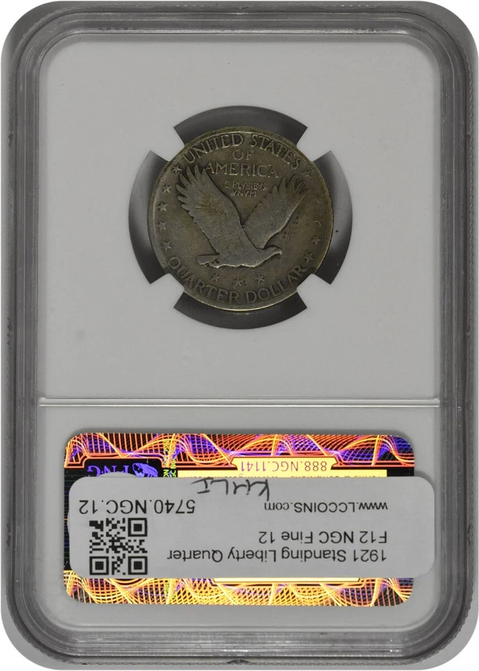 1921 Standing Liberty Silver Quarter F12 NGC - Image 2 of 2