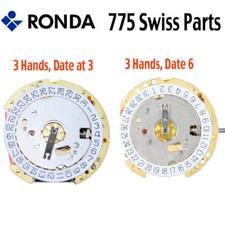 Harley Ronda 775 Quartz Watch Movement, 3 Hands, Date at 3 or 6 Swiss Made 