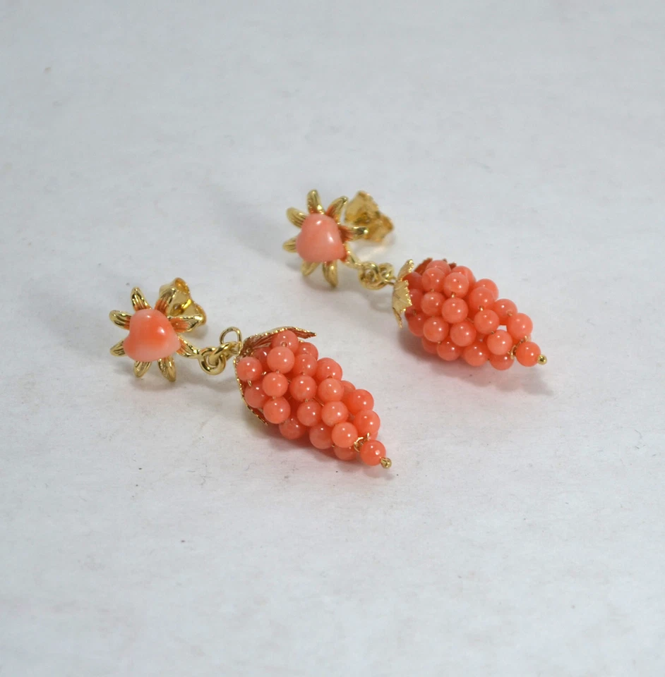 ORECCHINI ARGENTO 925 DORATO GRAPPOLI IN CORALLO ROSA AGHT 0905 - Immagine 2 di 3