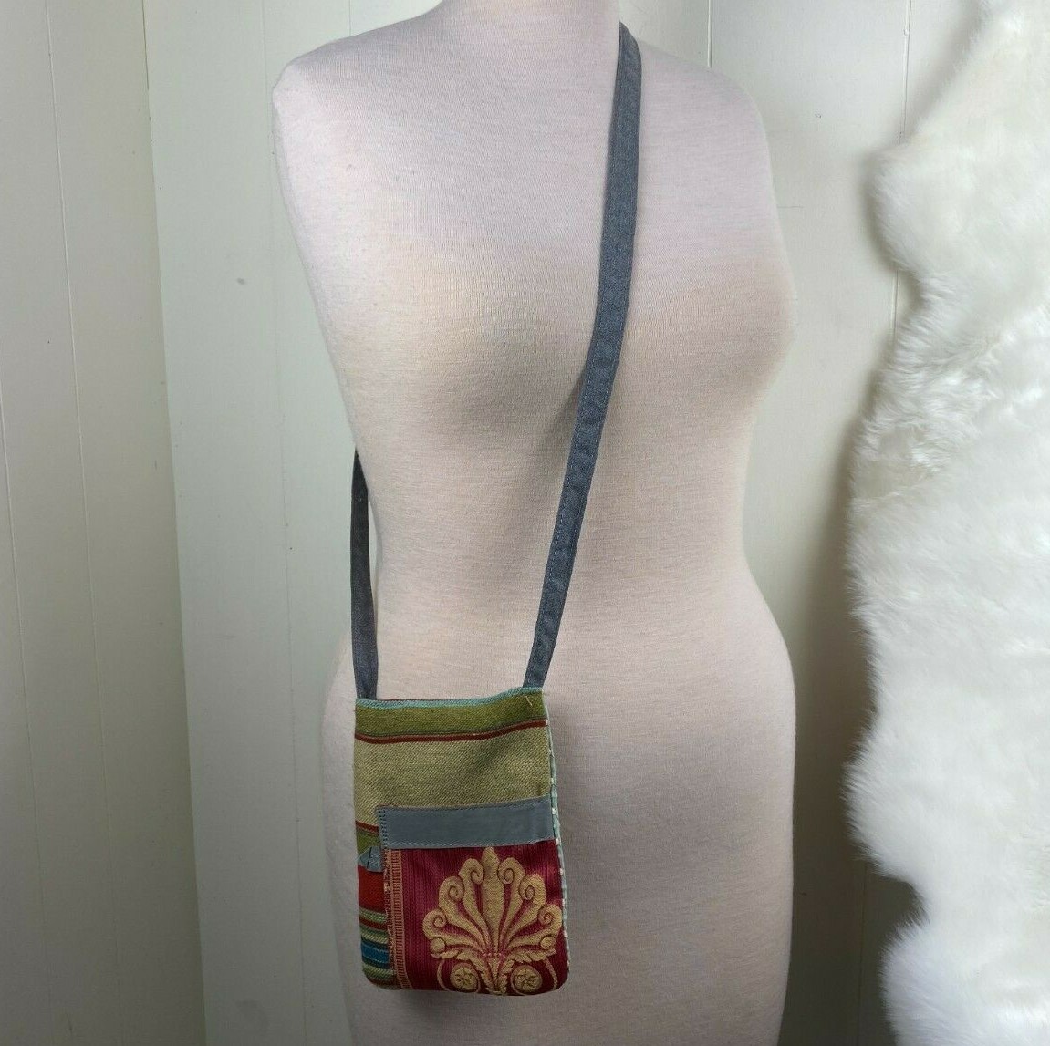 Handmade Patchwork Leather & Fabric Crossbody Bag - image 3