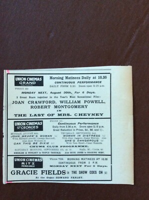 B9f Ephemera 1937 Filmwerbung Falmouth Grand Gracie Fields The Show Goes On