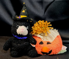 Halloween 2 Terry Cloth Plush Boo Buddies RUSS Cat Pumpkin Bean Bag 7"x3"x4"