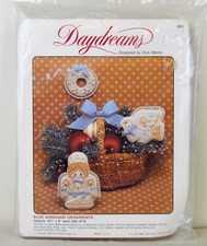 Vintage Daydreams BLUE GINGHAM ORNAMENTS Embroidery Kit 824 - Set of 3 - NIP 