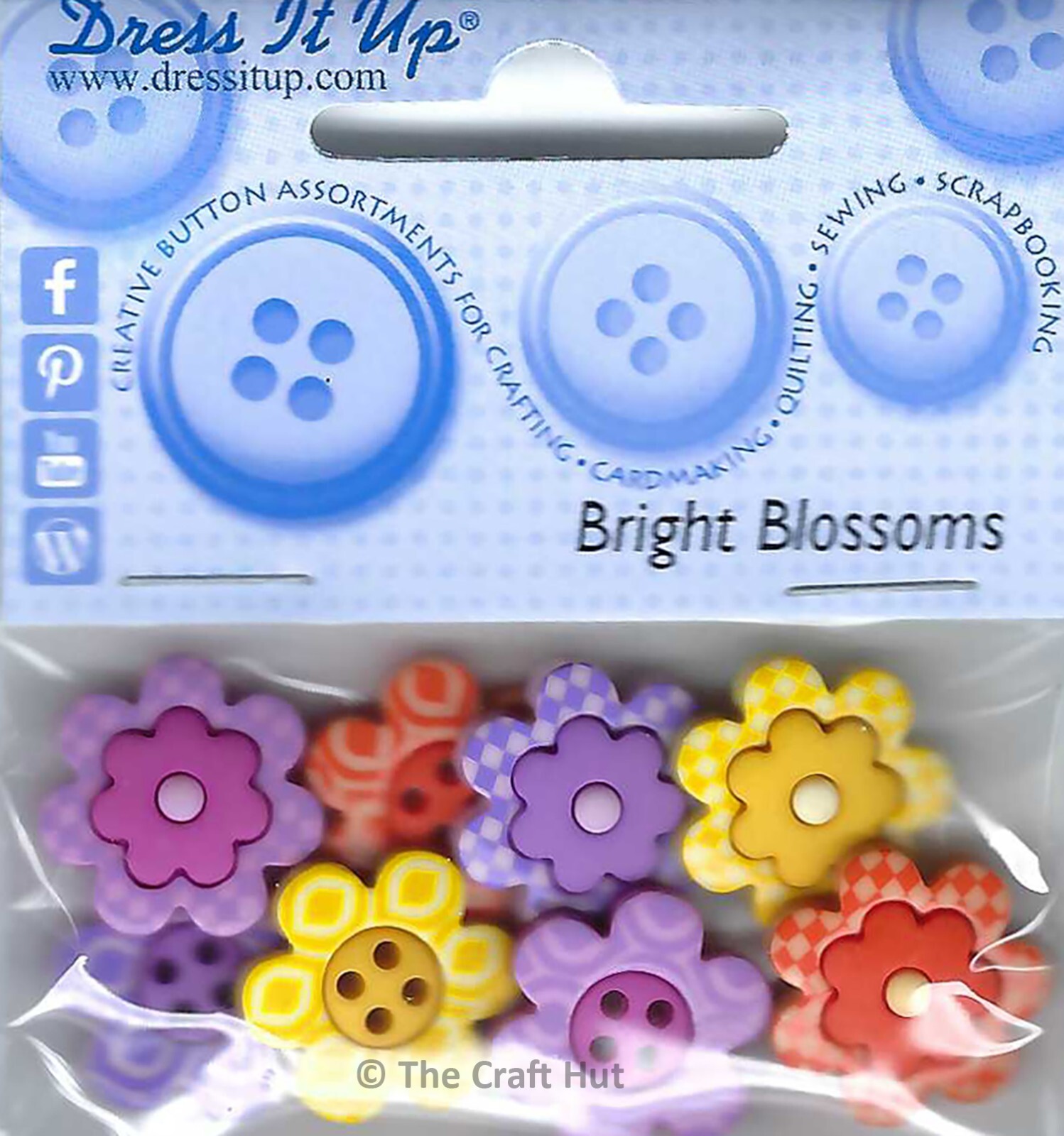 Dress It Up 8 Round Colourful Novelty Shank Buttons Bright Blossoms New