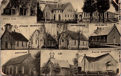 Postcard Multiple Views of Churches in Nappanee, Indiana