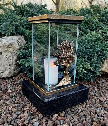 Grablaterne Sockel Grablampe Grableuchte Grablicht Grabschmuck Baum Granit Neu - Bild 10 von 16