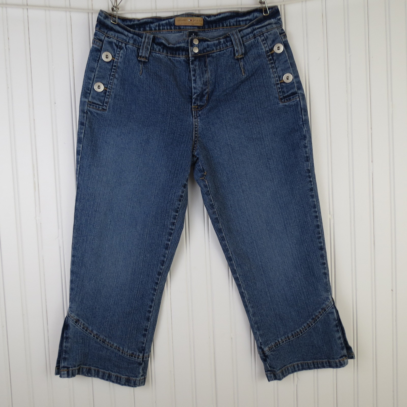 Tommy Jeans Vintage Juniors Denim Capris Medium Wash Button Details Size 9