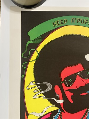 Keep A Puffin blacklight poster vintage original Zig Zag Afro Man