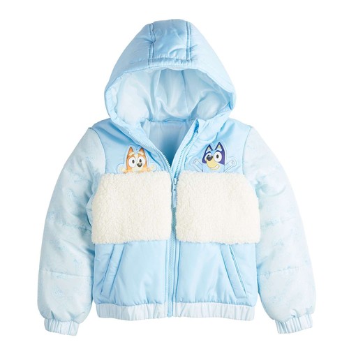 Disney Bluey Puffer Jacket Coat Hoodie Girls Boys Toddler Bingo 2T 3T 4T 5T 4 5 - Afbeelding 1 van 4