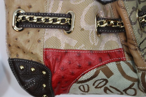 BEBE Vintage Purses Handbags Small Leather Beige brown red Chain Logo Bb Print - Picture 6 of 8