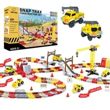USA Toyz Snap Trax Construction Set Race Tracks and LED Toy Cars - 251 Pk STE...