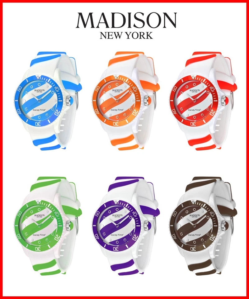 Madison New York Lolipop Silikon Uhr Damen Gummi Bunte Farbige Uhren U4620 - Bild 1 von 1