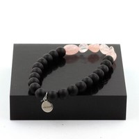 Steine Und MinéRaux. Armband Rosenquarz Du Brazilien + Perlen Schwarz Onyx Matt
