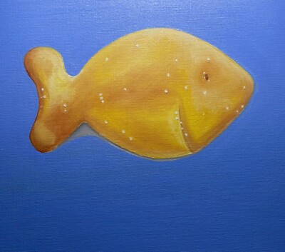 Goldfish Salty Cracker Oil Painting 11x14 Canvas Paper (unframed)