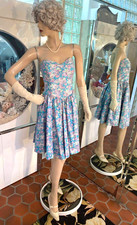 VTG Strapless Laura Ashley Dress Sweetheart Neckline Blue Floral Knee Length