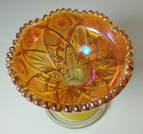 VTG Imperial Carnival Glass Marigold Punch Bowl Base Hobstar & Arches Compote - 第 2/4 張圖片
