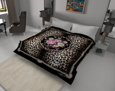 Solaron Blanket Thick Ultra Fine Polyester Mink Plush Leopard Flower Heavy Weigh