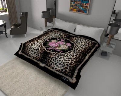 Solaron Blanket Thick Ultra Fine Polyester Mink Plush Leopard Flower Heavy Weigh