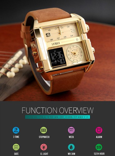 SKMEI Mode Herren Armbanduhr Lässig 3 Zeit Lederband Quarzuhr 1391 CC - Bild 3 von 18