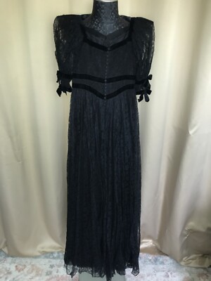 Art Deco 30 s black lace ball gown tag shows  registered by FOG'' satin & crepe