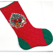 24" Christmas Stocking Santa Ducks Horses Teddy Bear Quilted Vtg Holiday Decor