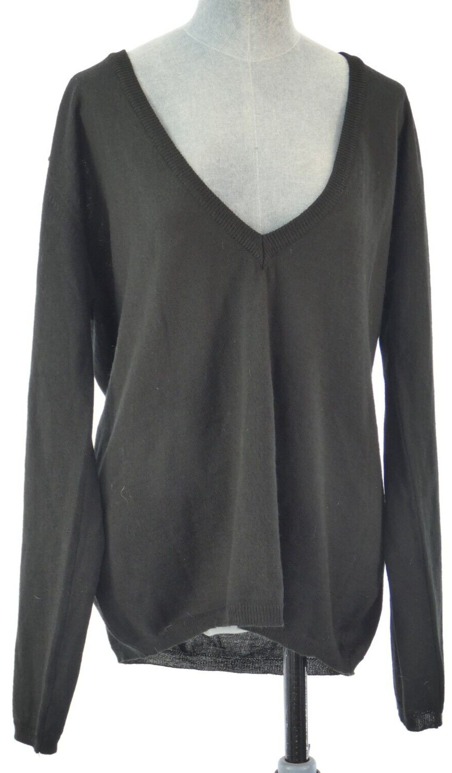 Women Jumper CARRERA Jeans Black Blouse Knit Merino Wool V Neck Top Size XL BNWT