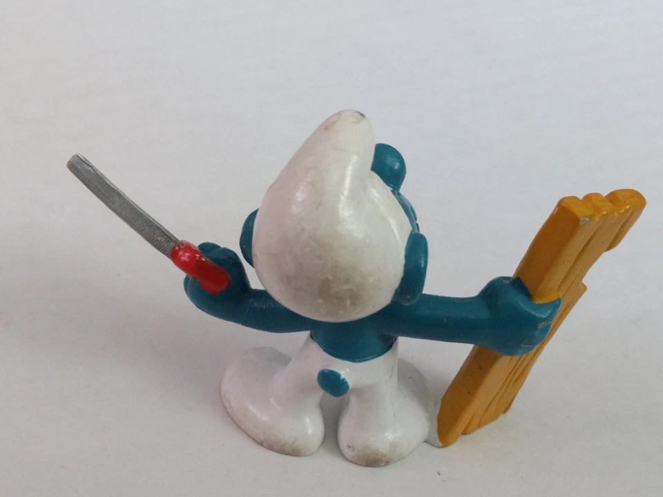 Estatuilla de PVC pitufo Schleich vintage RARA 2.0112 sierra de madera de carpintero con Alemania Foto 2 de 4