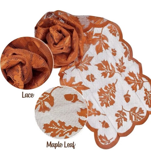 Fall Maple Lace Table Runner, 72x13in Fall Maple Leaves Table RunnerHome Decor - Picture 6 of 13