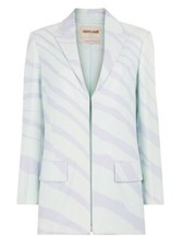 Roberto Cavalli Gwt407 Zebra Print Blazer Jacket Powder Blue Size Ita 40 Uk 8