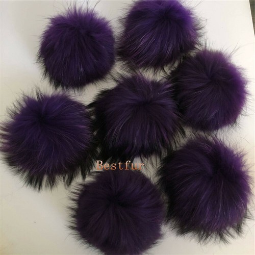 10 piezas/lote-15 cm/6" Bola de pompón de piel de mapache real con botón a presión sombrero gorro hágalo usted mismo - Imagen 10 de 63