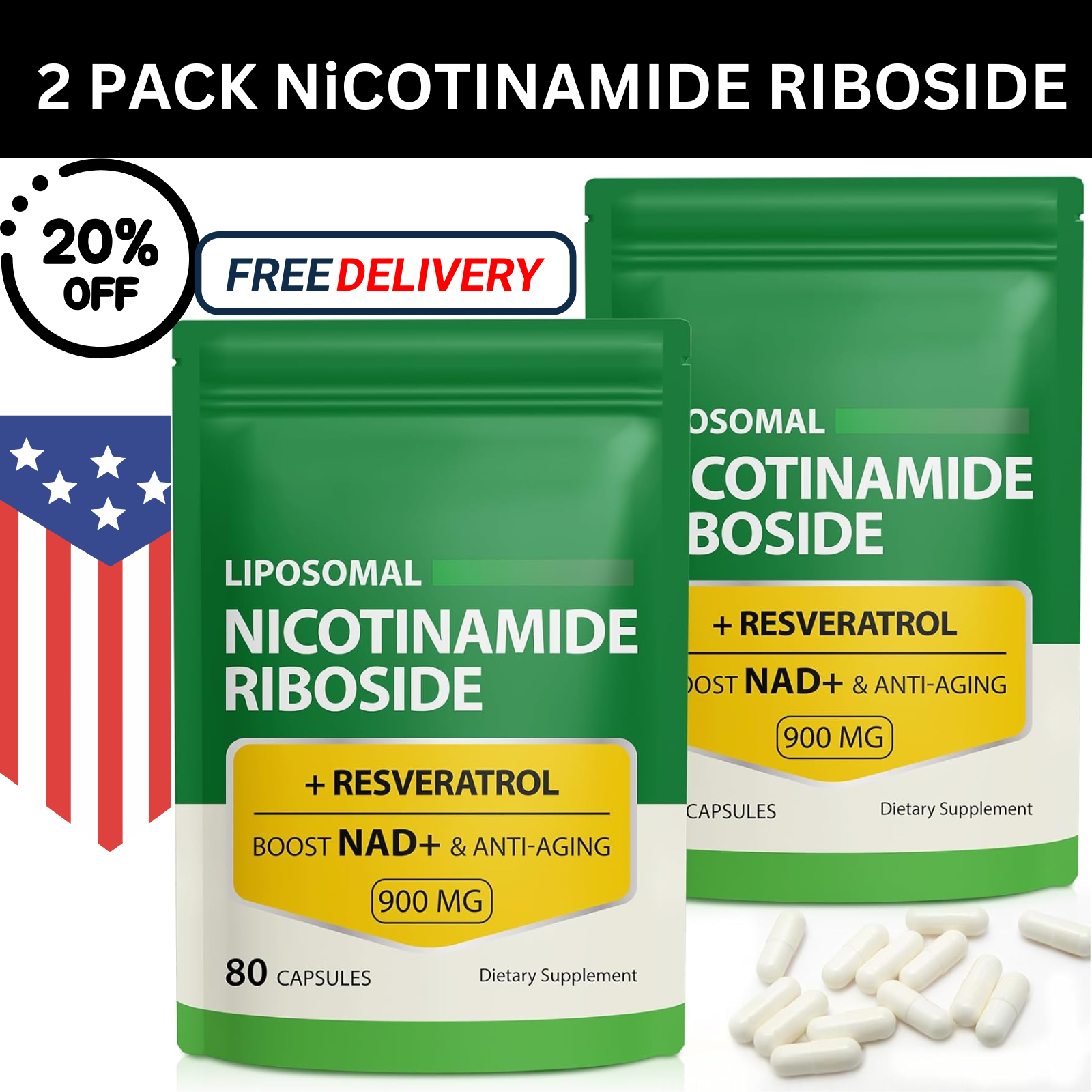 NAD+ Supplement for Anti-Aging Energy Focus & Nicotinamide Riboside Resveratrol