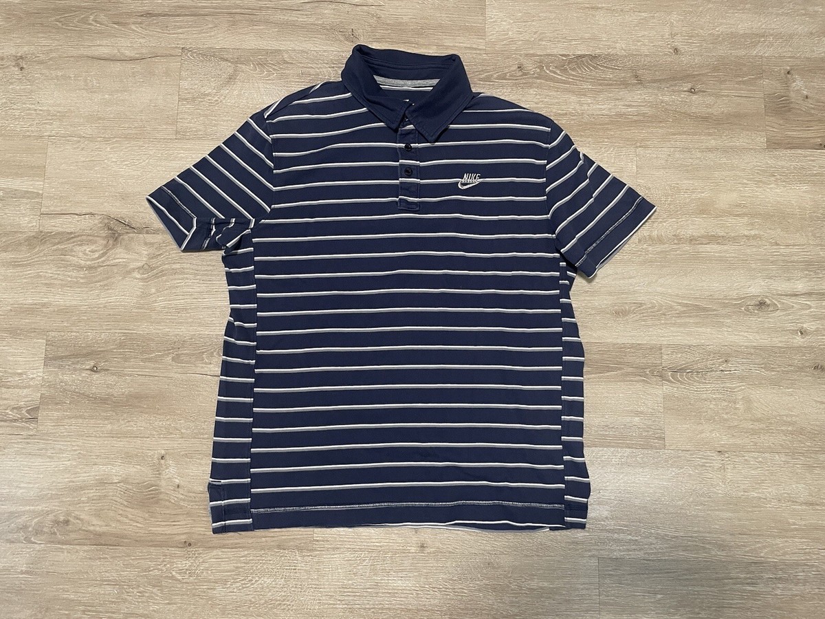 Nike Sportswear Polo Shirt Adult Sz XL Blue White Stripe Men's