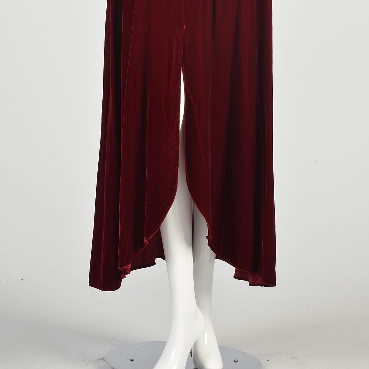 Large 1970s Red Velvet Dress Beaded Waistband Sleeveless