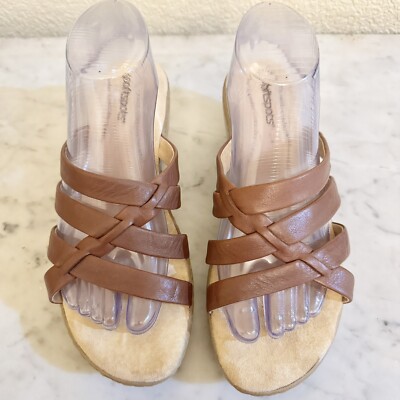 Softspots  Size 8W Slip-on Brown Leather Comfort Wedge Sandals