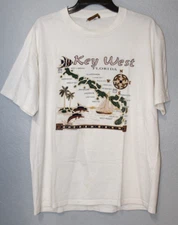 Vintage 90s Key West MAP PRINT Conch Republic Florida T Shirt Size LARGE