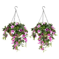 Improvements Faux Azalea Flower Hanging Basket - Set of 2 Pink.