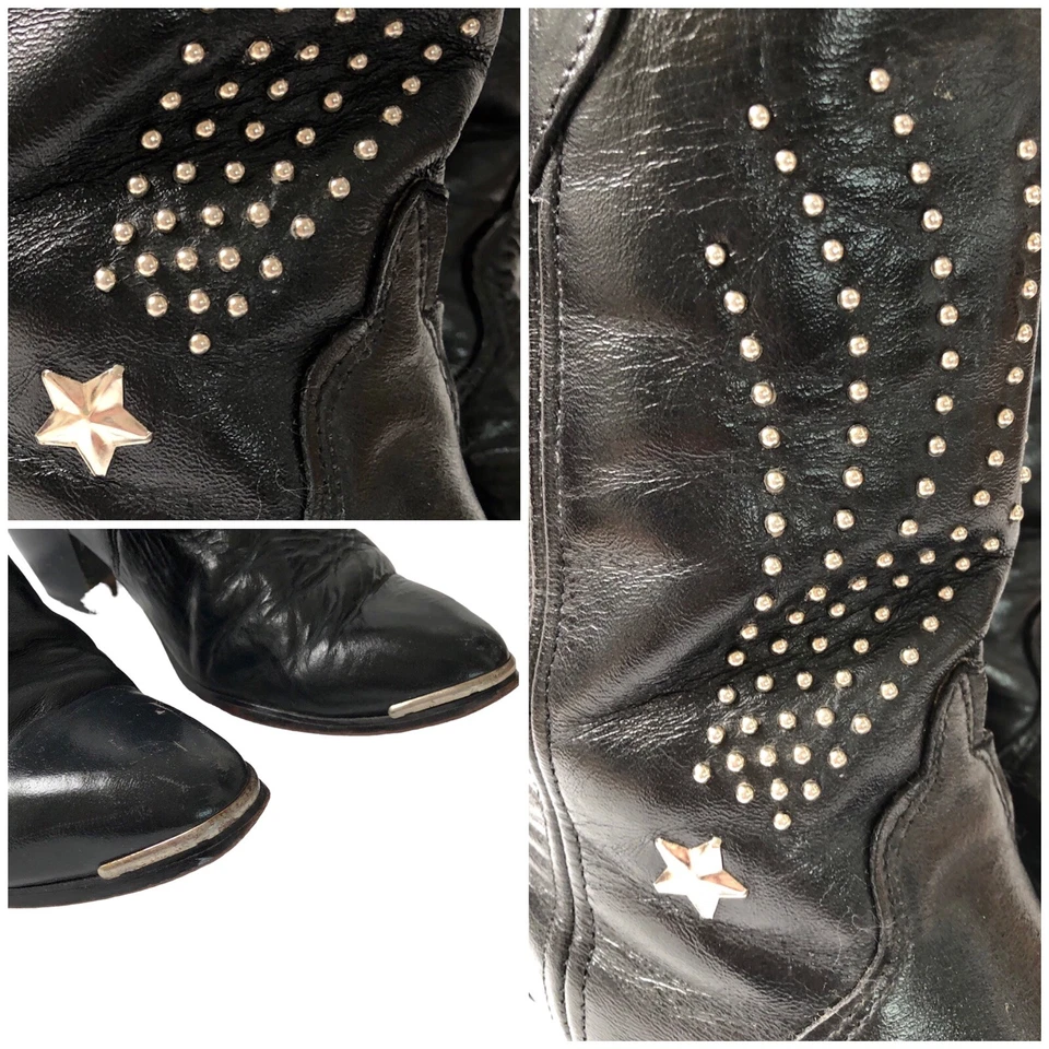 BOTAS VAQUERAS VINTAGE 1980 - Western Tachonado Cuero Rock Gótico Para Mujer’s 6.5 De Colección Foto 2 de 4